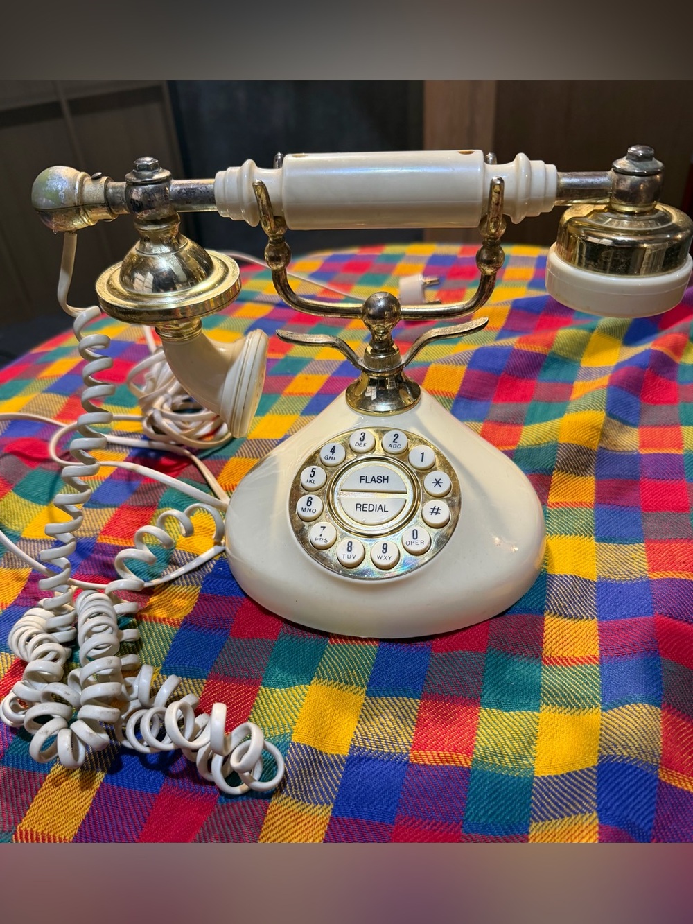 Vintage Rotary Telephone with Gold Accents